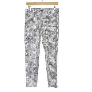 J McLaughlin Size 4 Cream Blue Lexi Skinny Jeans Snakeskin Print Cotton Stretch